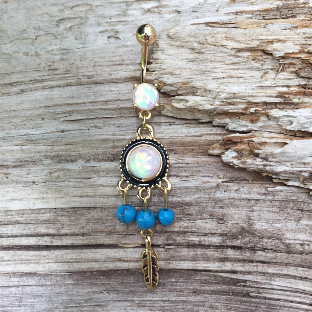 Gold Opal Belly Button Navel Ring‎